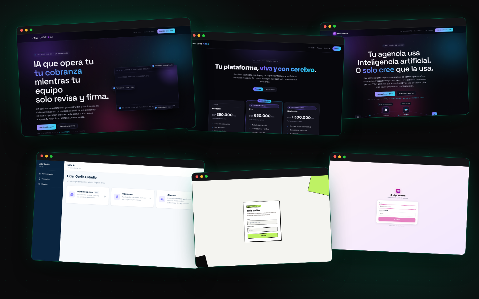 Plataformas de software construidas — Fast Code, Líder Gorila Estudio, Instituto LLC, Krediya, Método Vibe